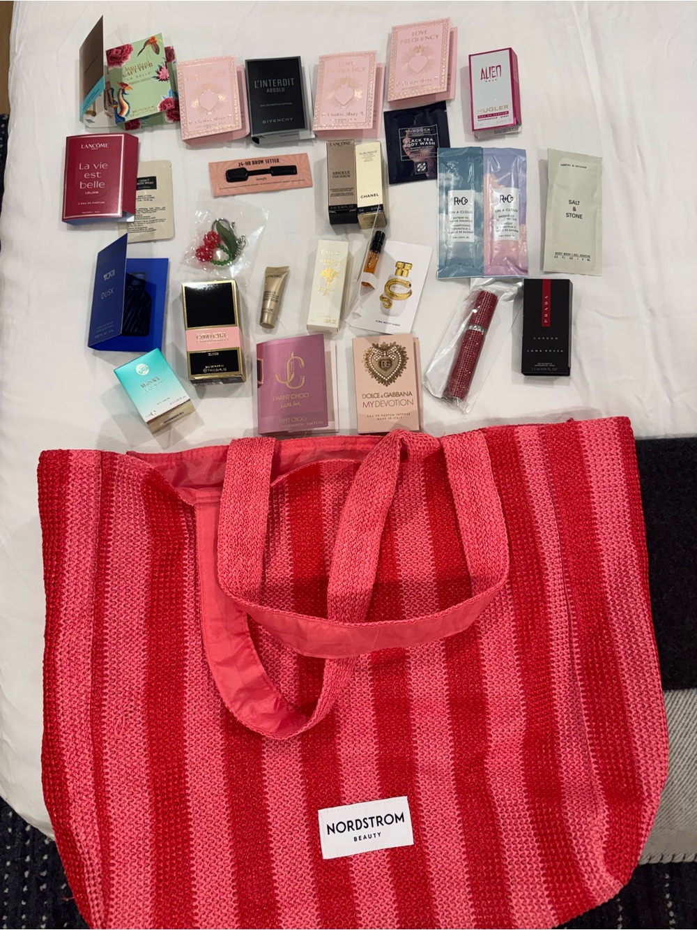 Nordstrom Beauty Pink & Red Striped Tote